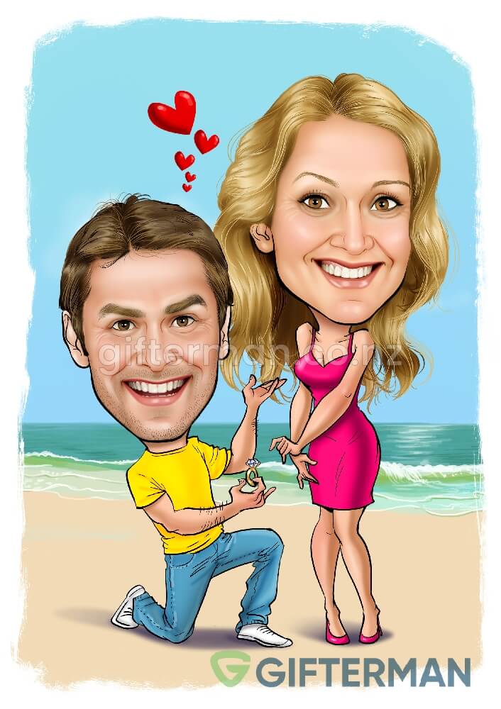 Couple in Love Caricature From Your Photos, Custom Couple Caricatures