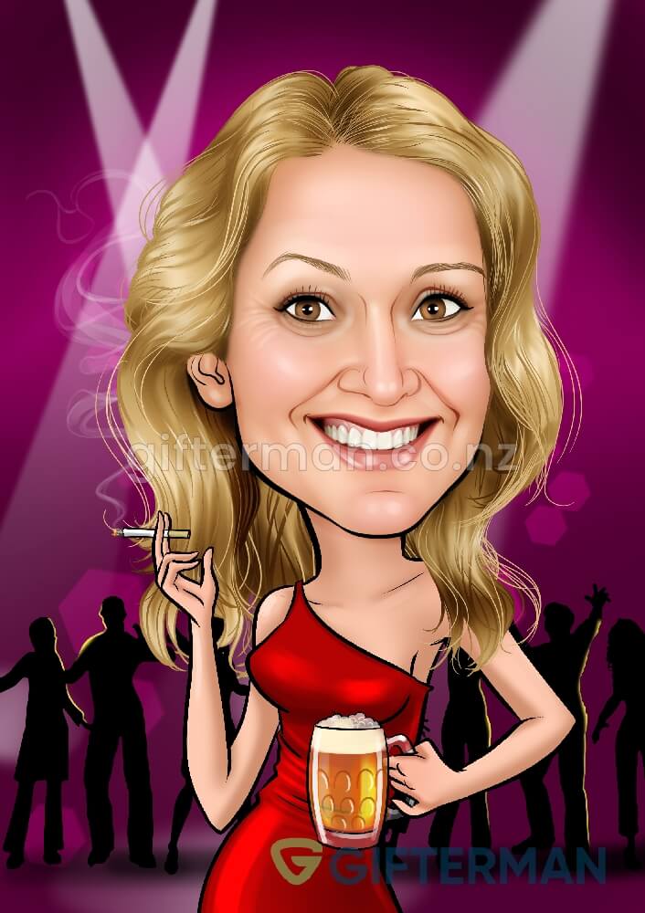 Party Girl Cartoon From Your Photos, Custom Character Caricatures