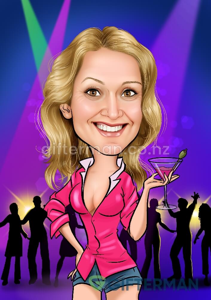 Party Girl Drawing From Your Photos, Custom Character Caricatures