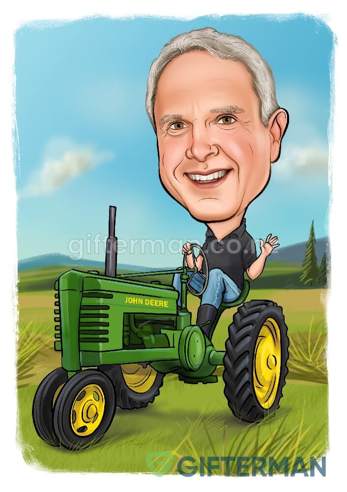 Farmer Caricature with Tractor From Your Photos, Custom Car & Bike Caricatures