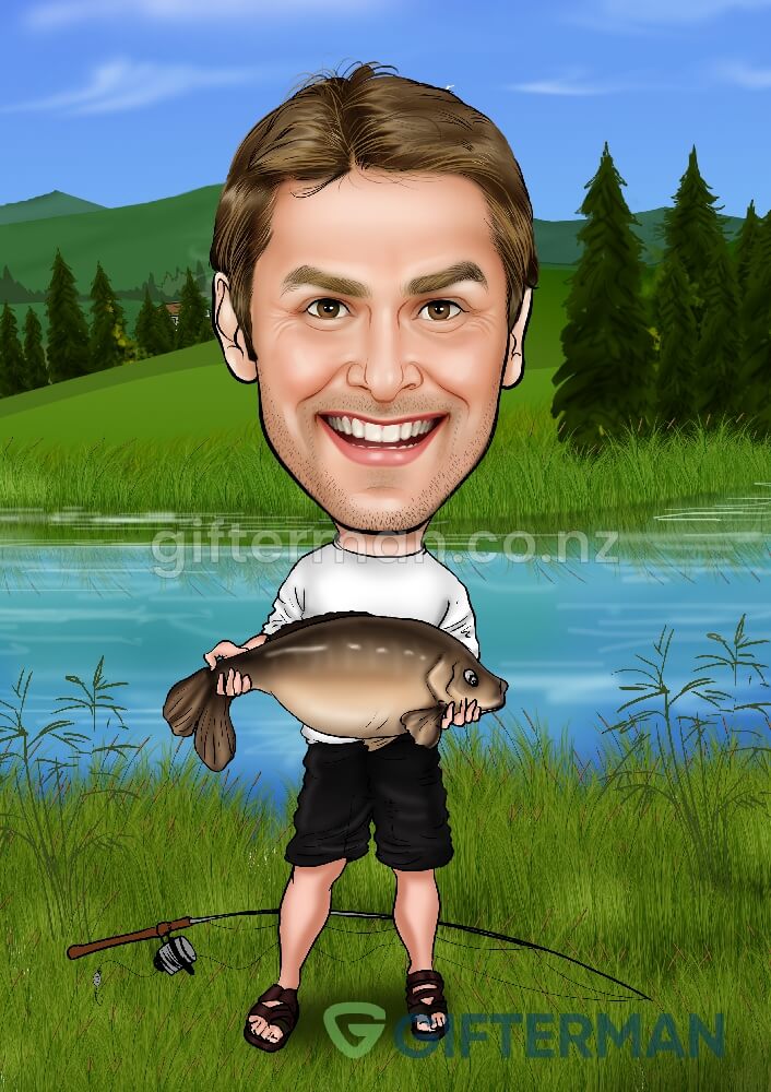 Fishing Caricature From Your Photos, Custom Hobbies Caricatures