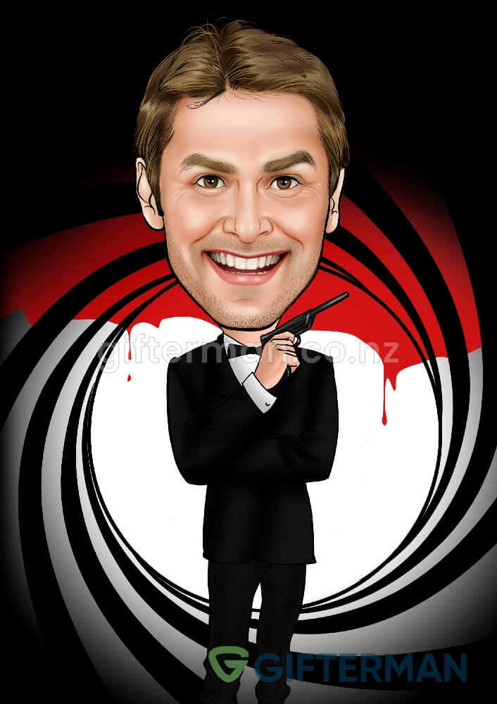 James Bond Caricature From Your Photos, Custom Character Caricatures