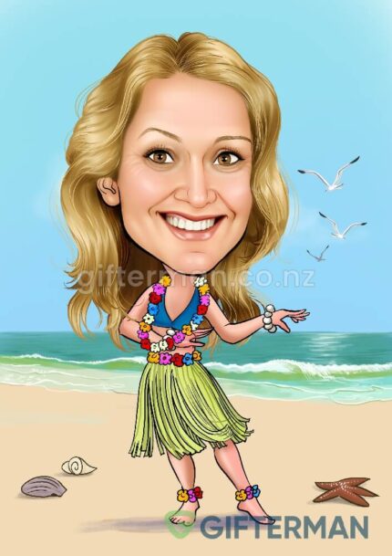 Hawaiian Beach Girl Caricature From Your Photos, Paddock Background Scene