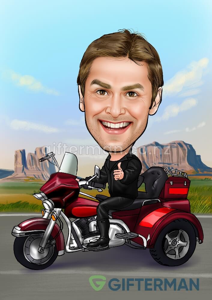 Red Bike Caricature From Your Photos, Custom Bike Caricatures