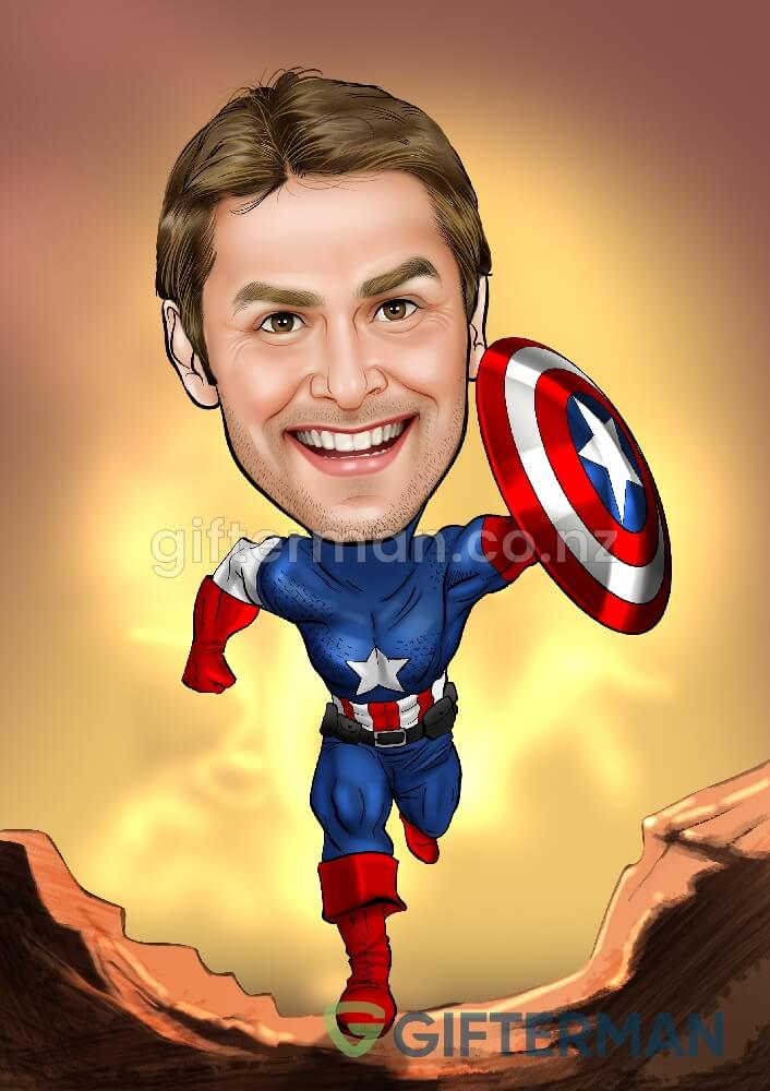 Captain America Caricature From Your Photos, Custom Birthday Caricatures