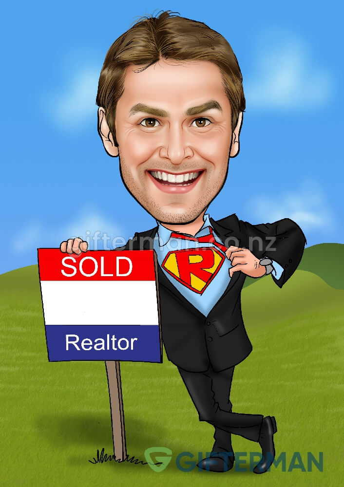 Real Estate Agent Caricature From Your Photos, Custom Birthday Caricatures