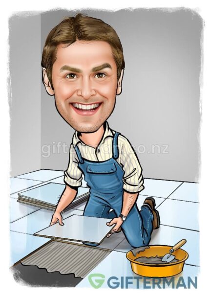 Tile Laying Profession Caricature From Your Photos, Mike Wazowski Caricature