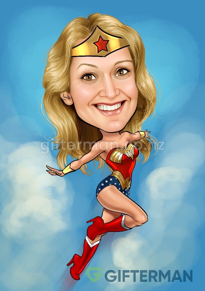 Wonder Woman Caricature From Your Photos, Custom Birthday Caricatures