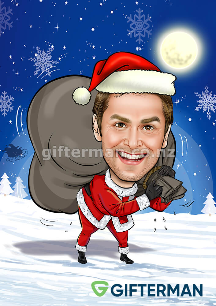 Santa with Toy Sack Caricature From Your Photos, Custom Caricatures