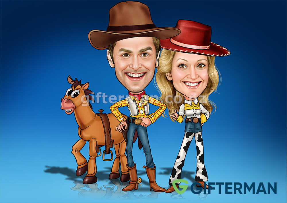 Toy Story Couple Caricature From Your Photos, Custom Character Caricatures