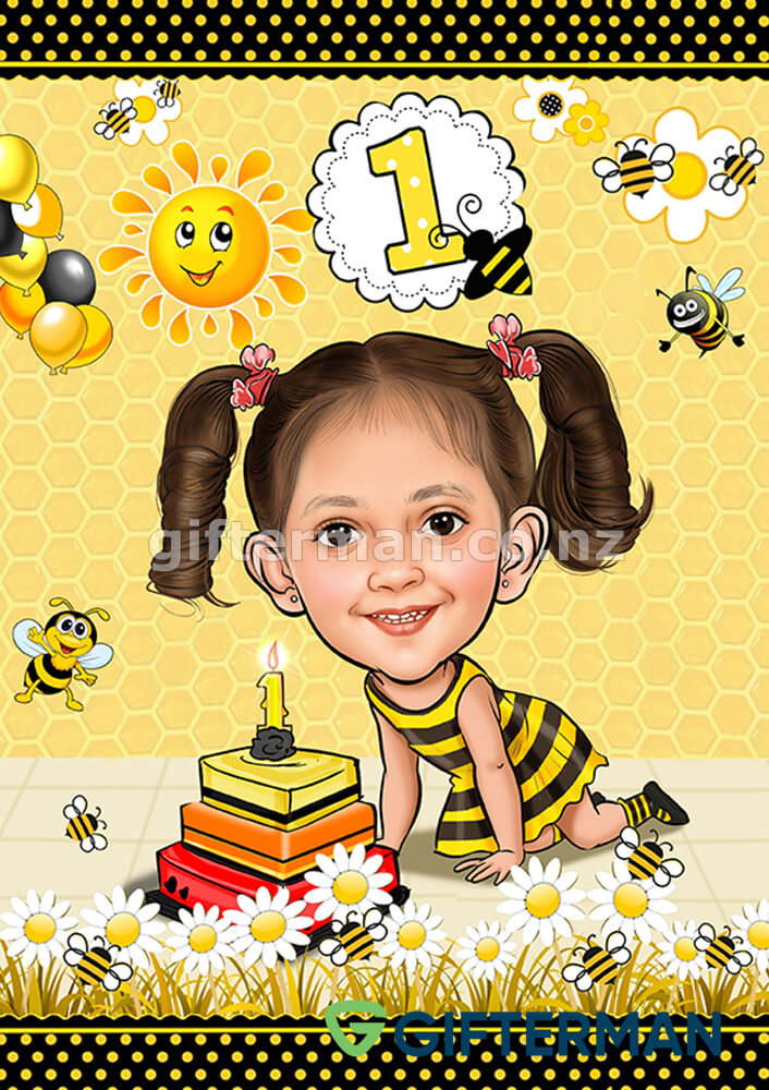 Little Bumble Birthday Caricature From Your Photos, Custom Caricatures