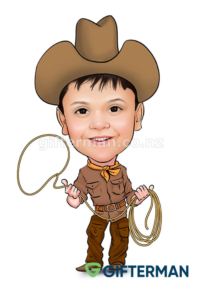 Little Cowboy Cartoon From Your Photos, Custom Caricatures