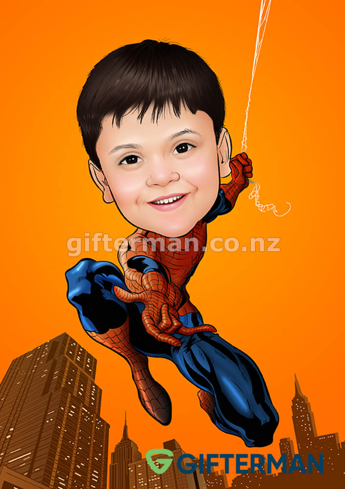 Spider Kid Caricature From Your Photos, Custom Caricatures