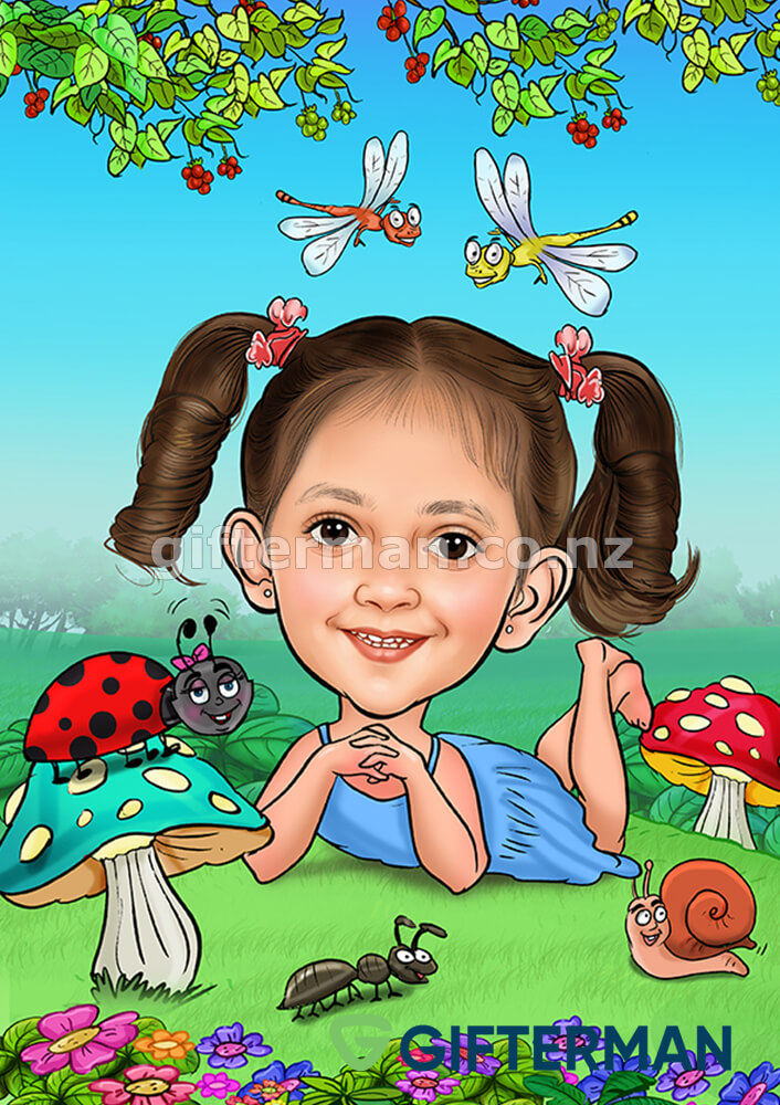 Little Nature Princess Caricature From Your Photos, Custom Caricatures